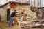 CLICK FOR FULLSIZE IMAGE Kolye chops wood beside the woodpile that I had helped him stack 